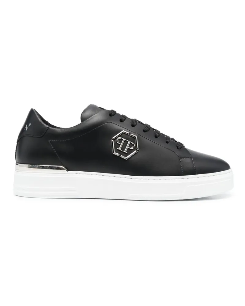 Philipp Plein Leather Lo-Top Sneaker Hexagon Black