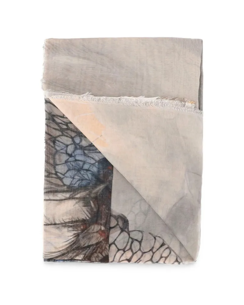 Faliero Sarti Patterned Fringed Scarf Neutrals