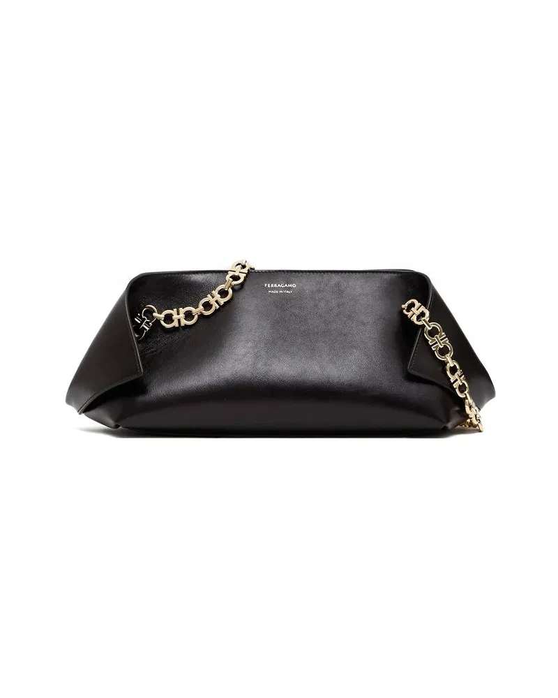 Ferragamo Small Folded Chain-link Flap Shoulder Bag Black