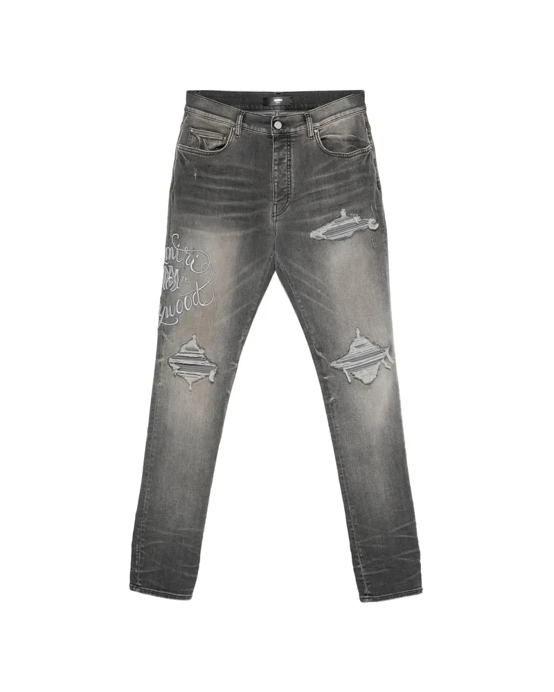 Amiri Ripped Embroidery Jeans Grey