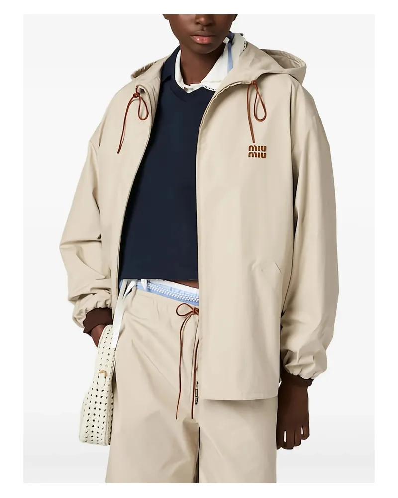 Miu Miu Logo-patch Hooded Jacket Neutrals