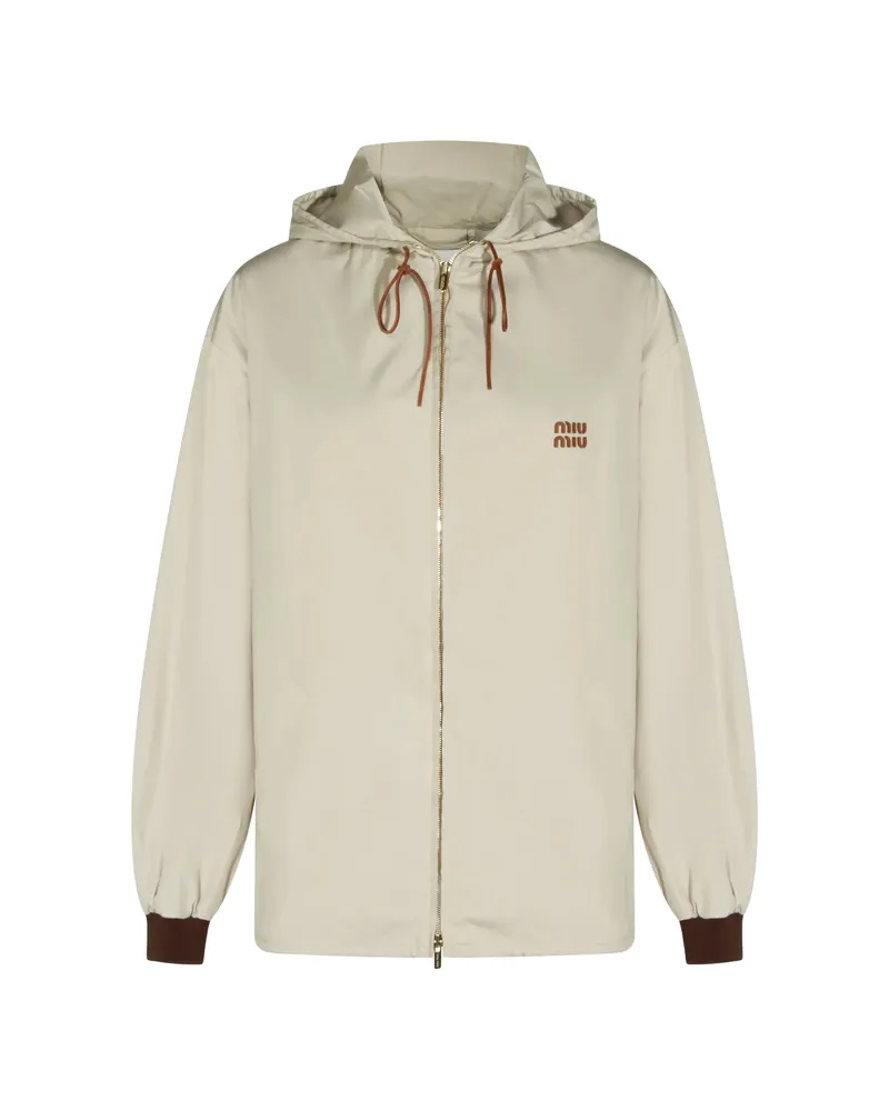 Miu Miu Logo-patch Hooded Jacket Neutrals
