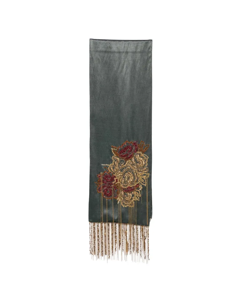 Dries van Noten Bead-embellished Fringed Scarf Green