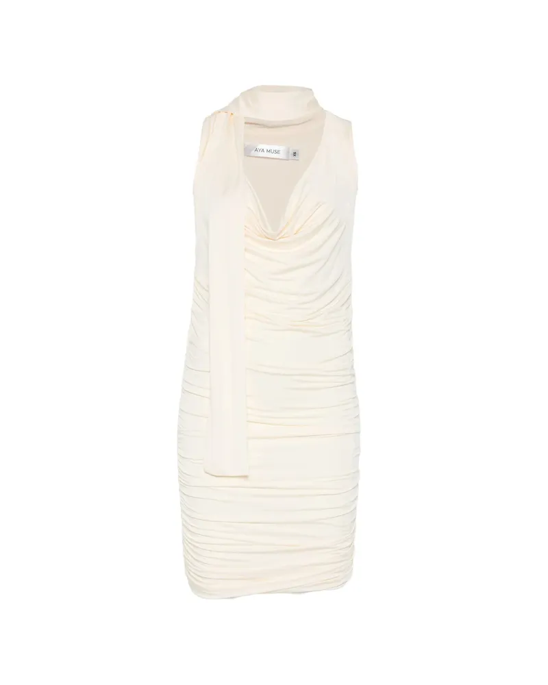 Aya Muse Draped-meckline Midi Dress Neutrals