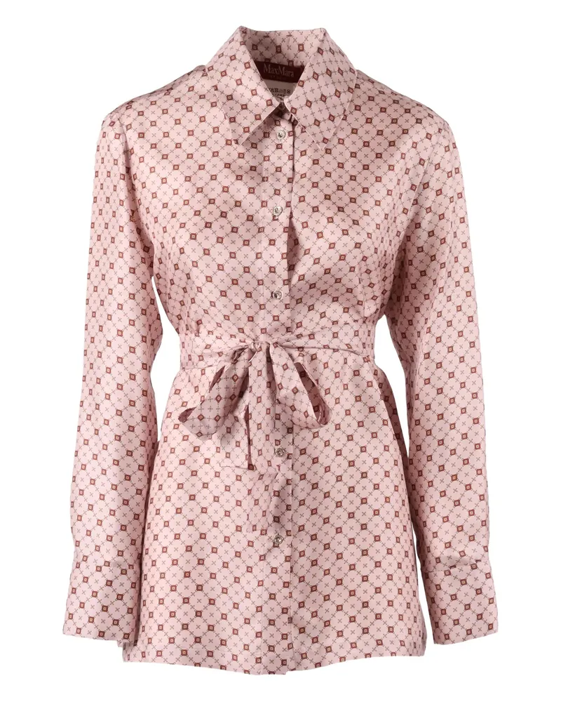 Max Mara Boccale Belted Geometric-print Shirt Pink