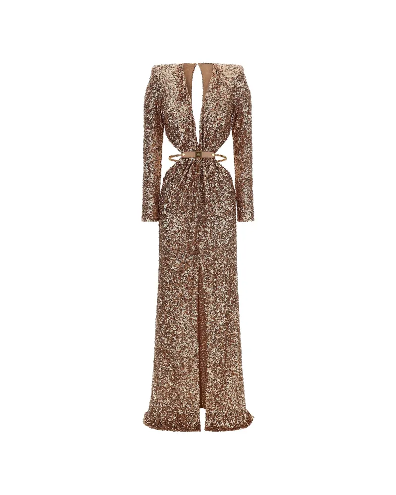 Elisabetta Franchi Red Carpet V-neck Maxi Dress Neutrals