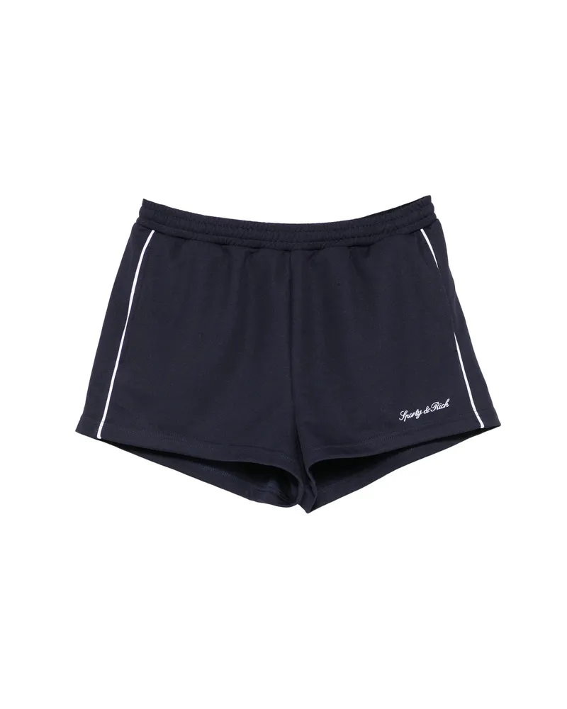 SPORTY & RICH Logo-embroidered Piping-detail Shorts Blue