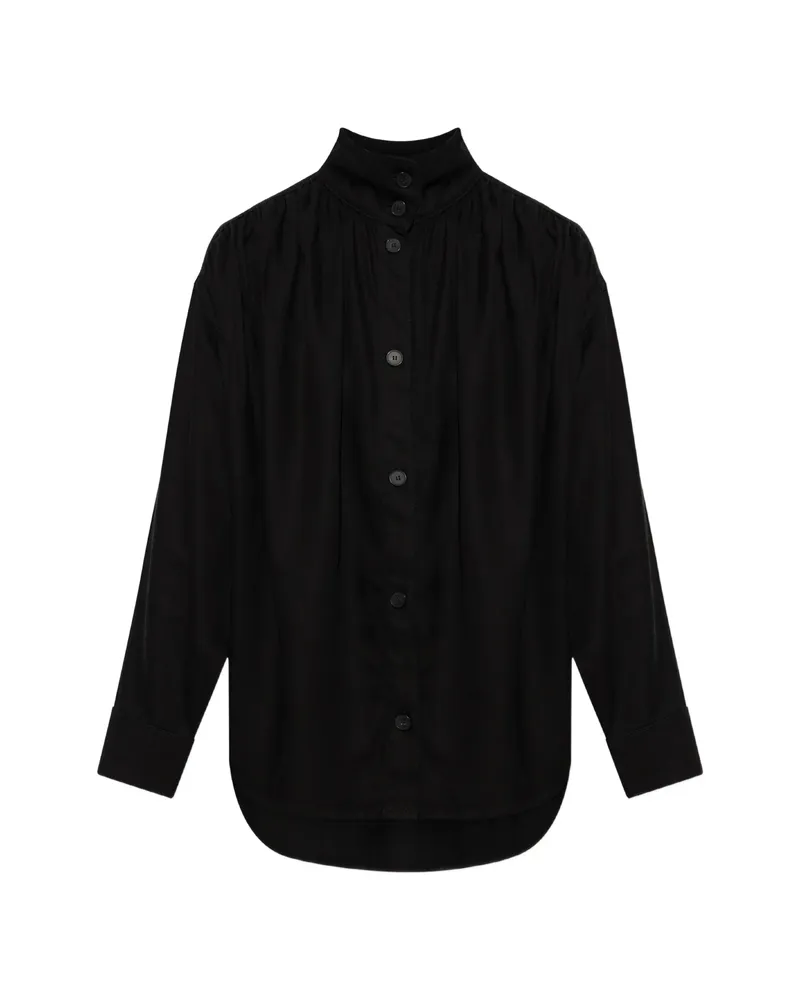 IRO Fenyra High-neck Gathered Denim Shirt Black