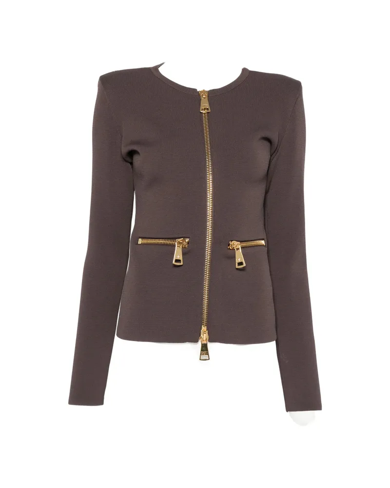 Elisabetta Franchi Zip-detail Shoulder-pad Cardigan Brown