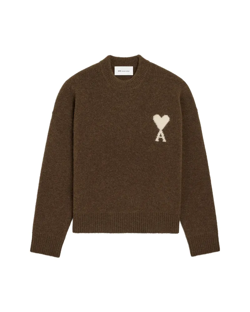 AMI Paris Crewneck Alpaca Sweater With Ami De Coeur Brown