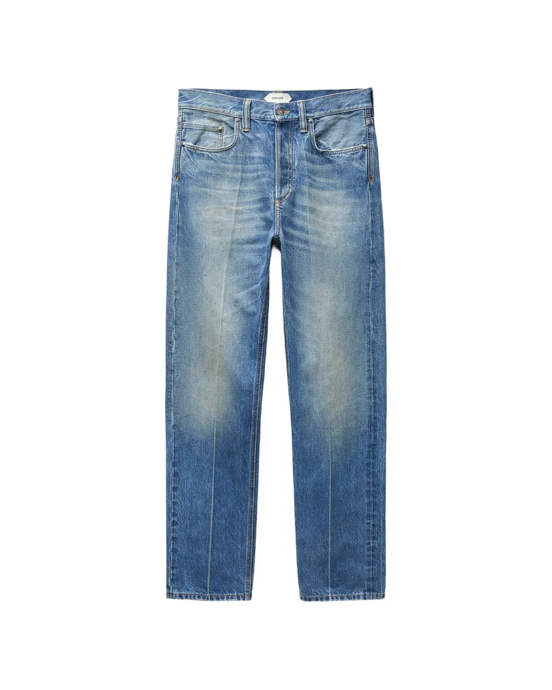 Versace Distressed Straight Jeans Blue