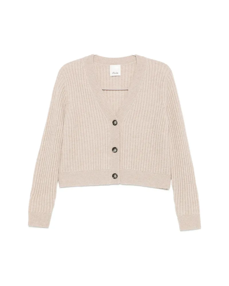ALLUDE Ribbed-knit V-neck Cardigan Neutrals