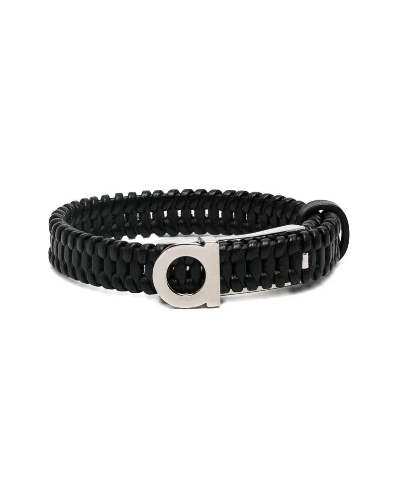 Ferragamo Gancini Braided Leather Bracelet Black