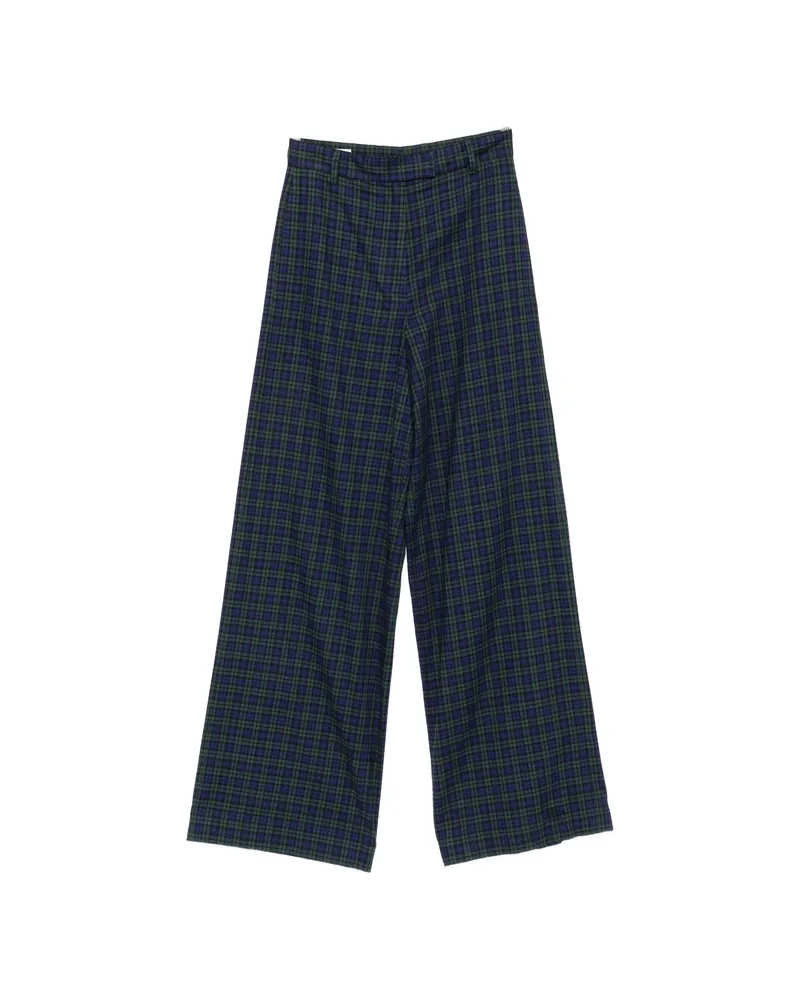 Dries van Noten Check-pattern Wide-leg Trousers Blue