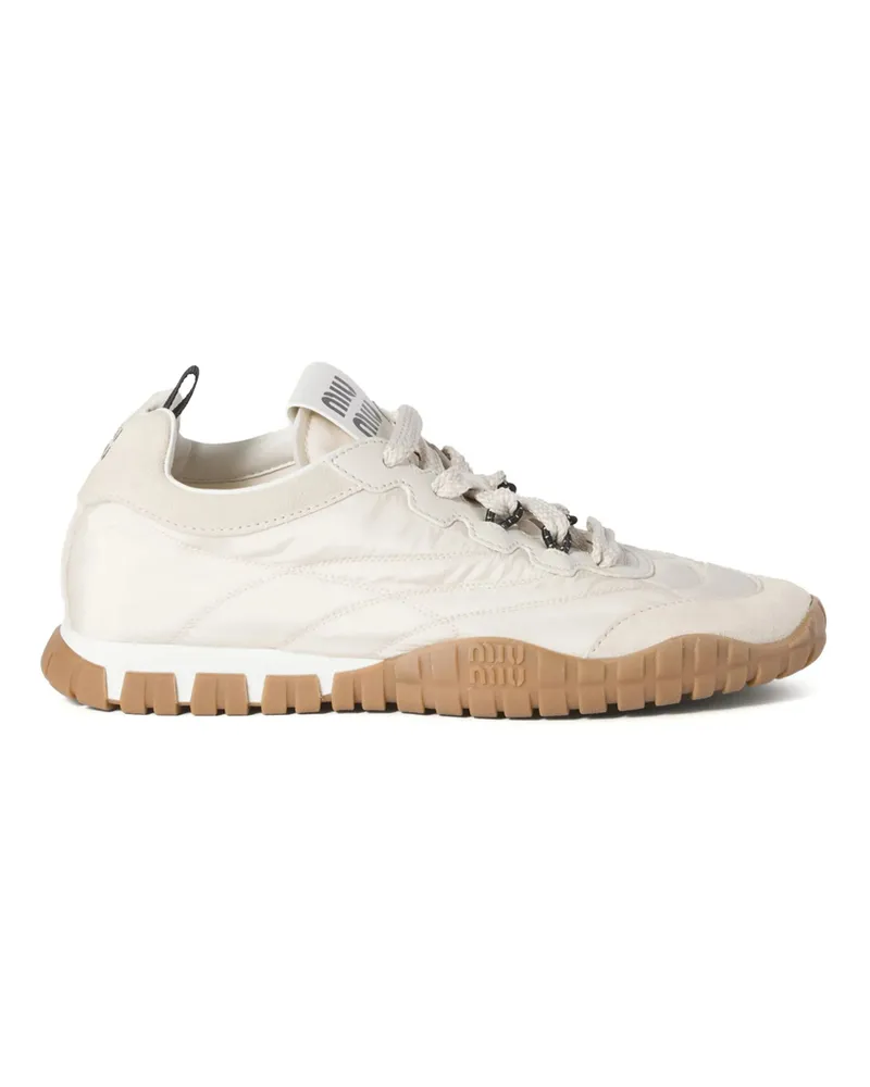 Miu Miu Tyre Technical Fabric And Suede Sneakers Neutrals