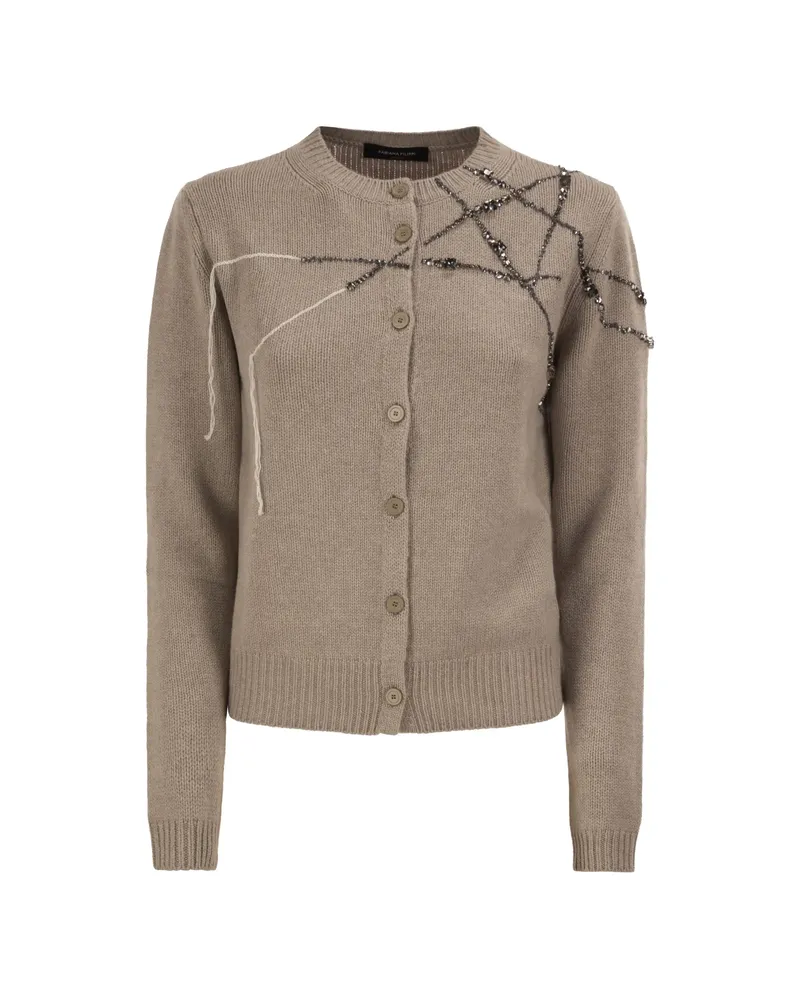 Fabiana Filippi Crystal-embellished Embroidered Cardigan Brown