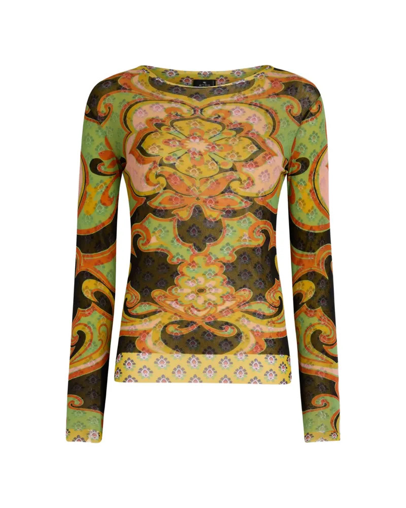 Etro Floral-print Long-sleeve Top Green