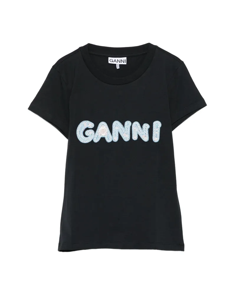 Ganni Logo-embroidery T-shirt Black