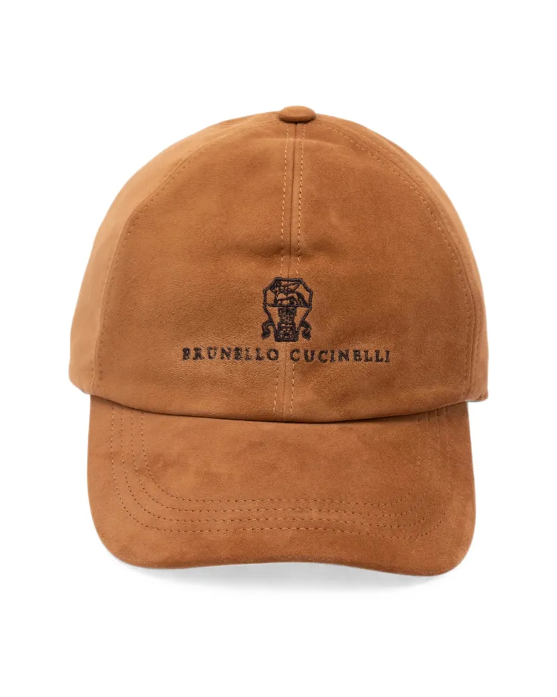 Brunello Cucinelli Suede Baseball Cap With Embroidered Logo Brown