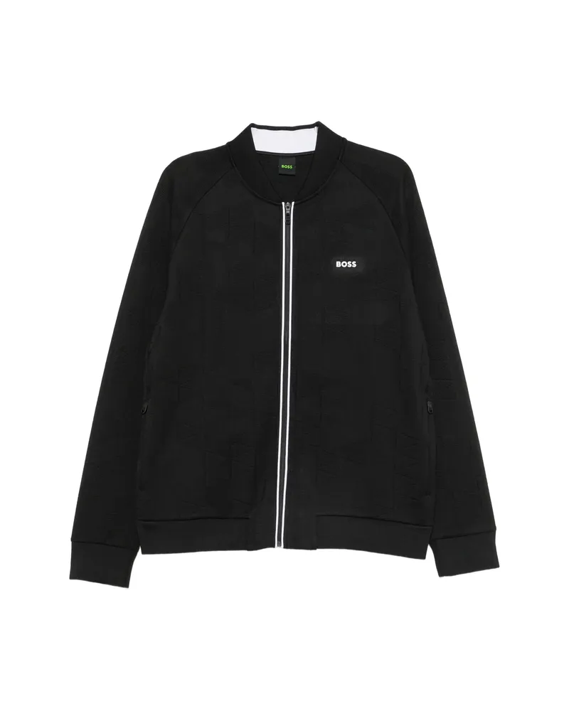 HUGO BOSS Geometric-pattern Zip-up Sweater Black