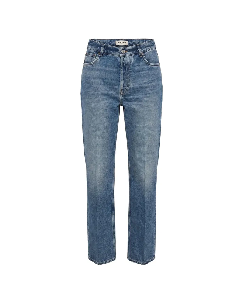 Miu Miu Logo-patch Straight-leg Jeans Blue