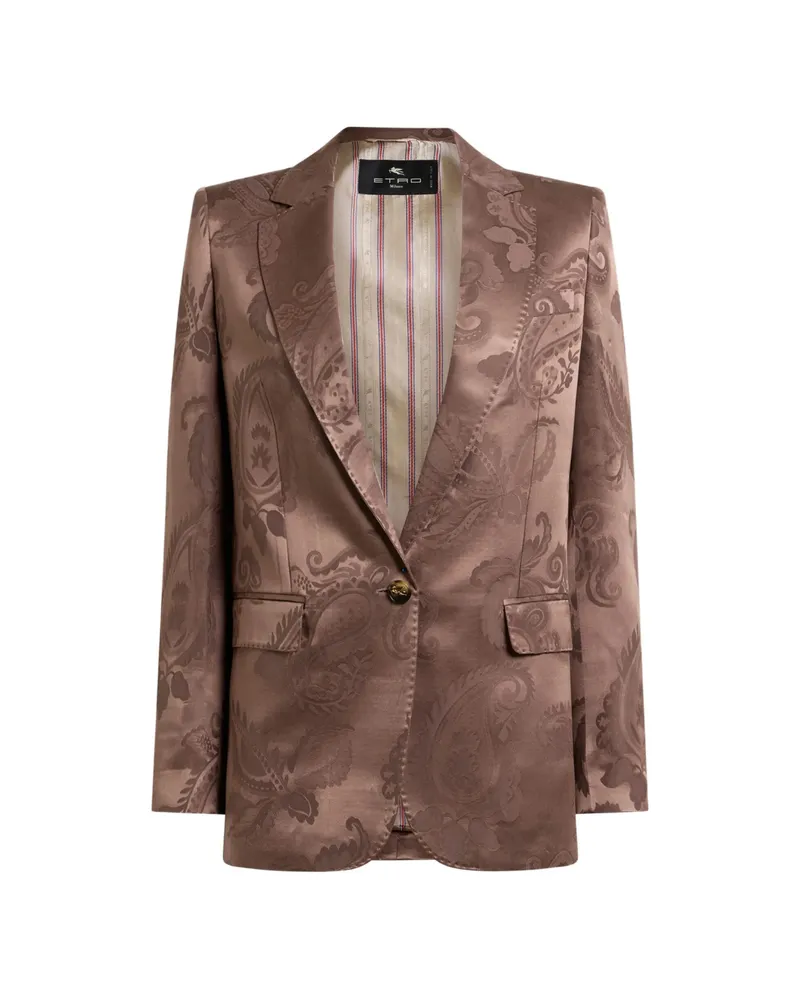 Etro Jacquard Single-breasted Jacket With Floral Paisley Motif Brown