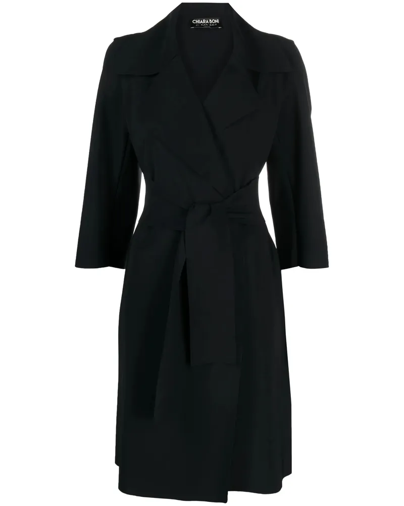 Chiara Boni Saveria Belted Duster Coat Black