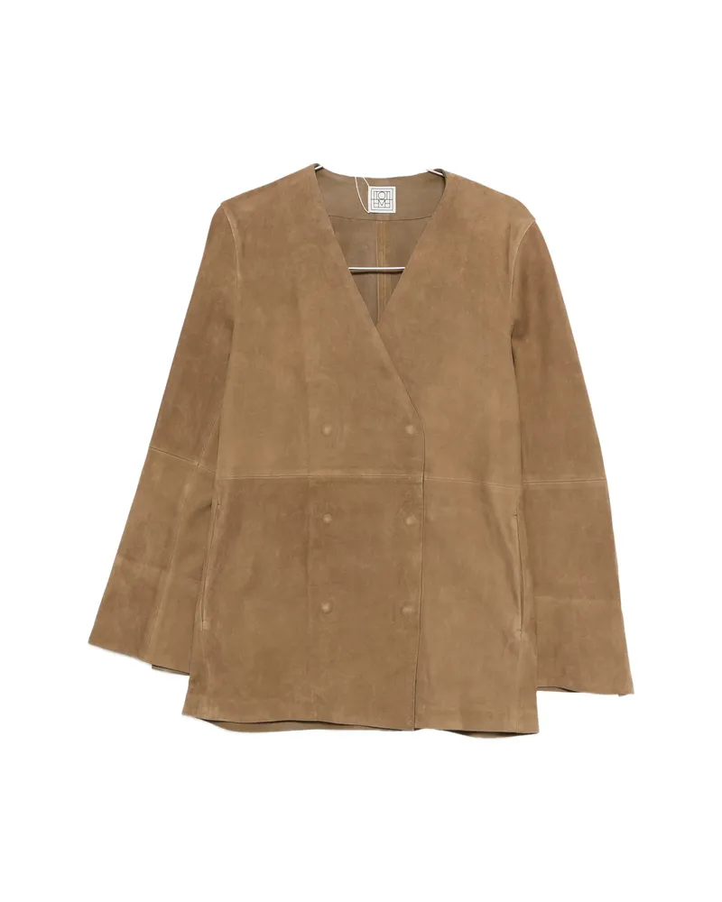 Totême Double-breasted V-neck Jacket Brown