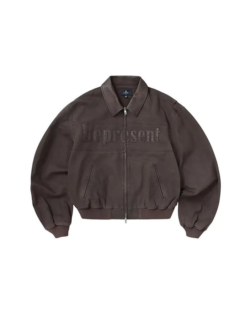 REPRESENT Roscoe Logo Collared Bomber Jacket Brown