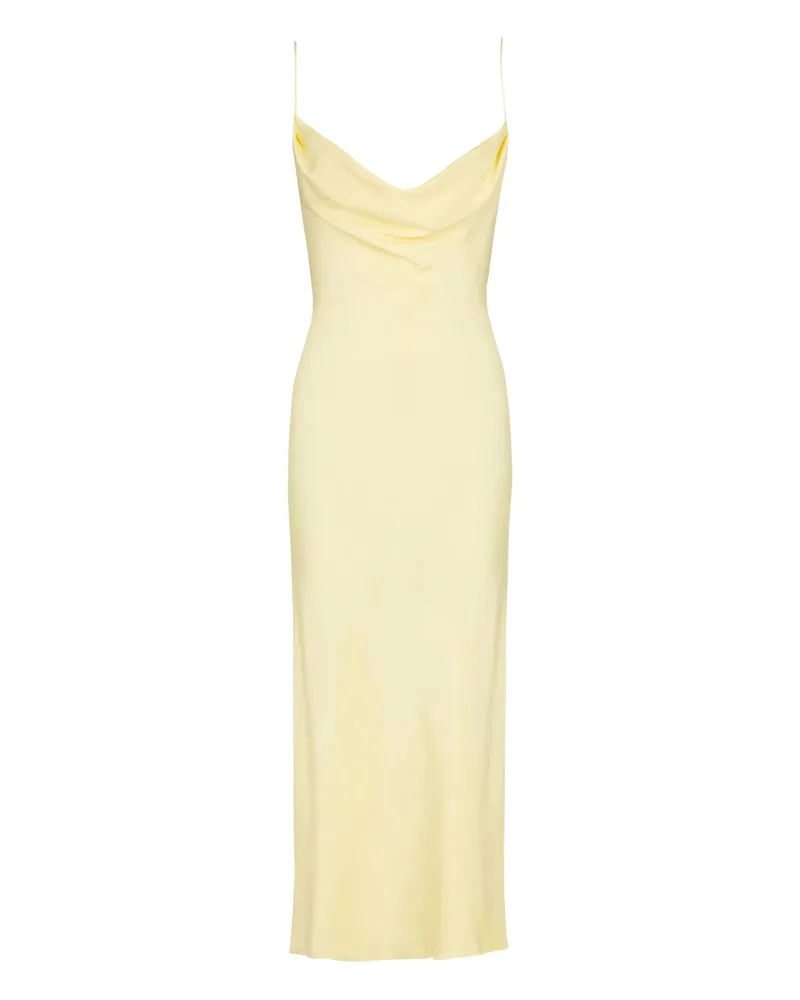 Balmain Cowl-neck Satin Dress Yellow