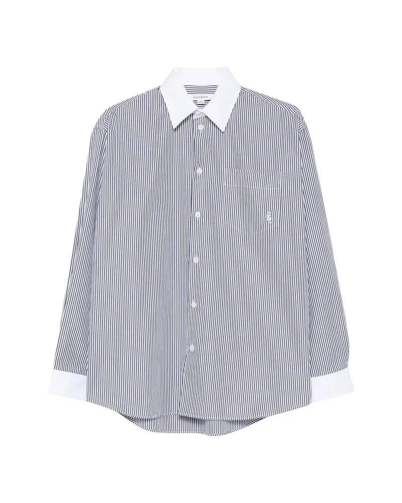 SPORTY & RICH Striped Cotton Shirt Blue
