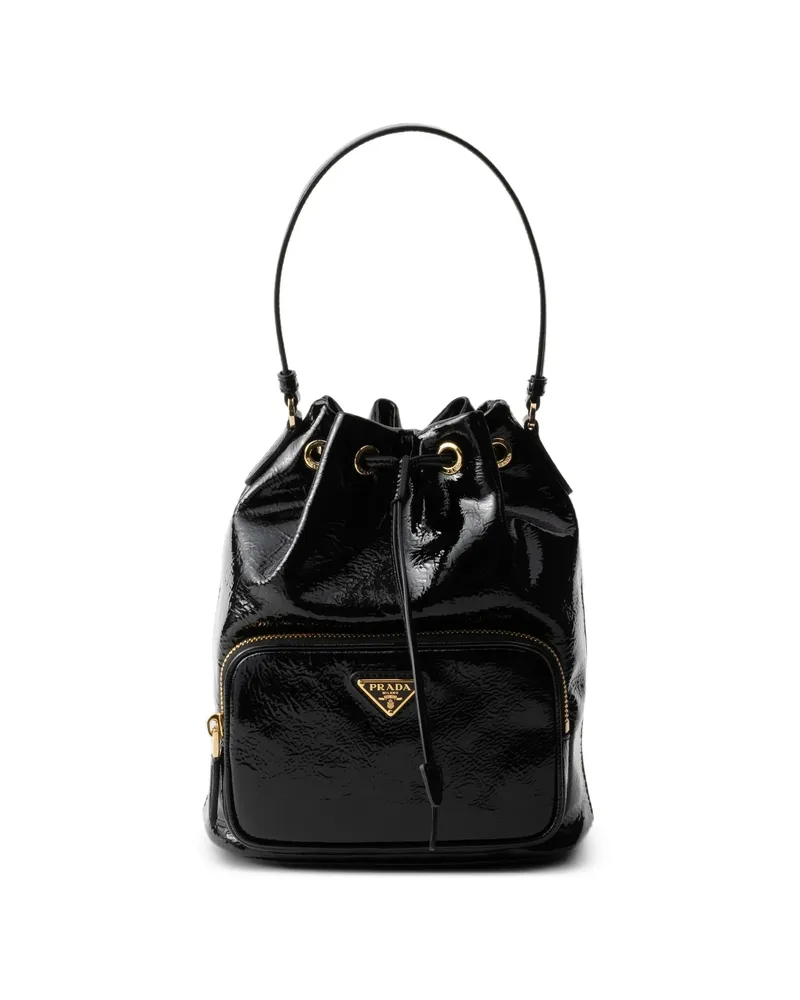 Prada Duet Patent Leather Bucket Bag Black