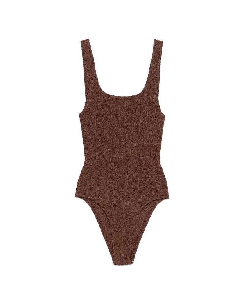 Hunza G Crinkle-effect Square-neck Swimsuit Brown