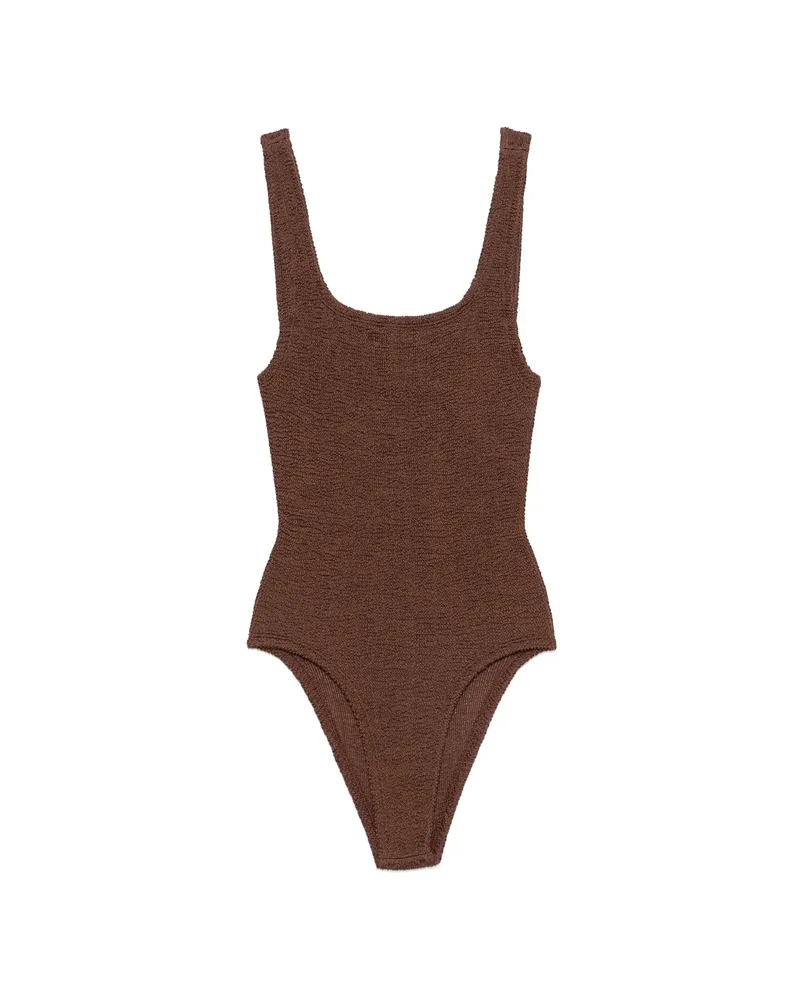 Hunza G Crinkle-effect Square-neck Swimsuit Brown