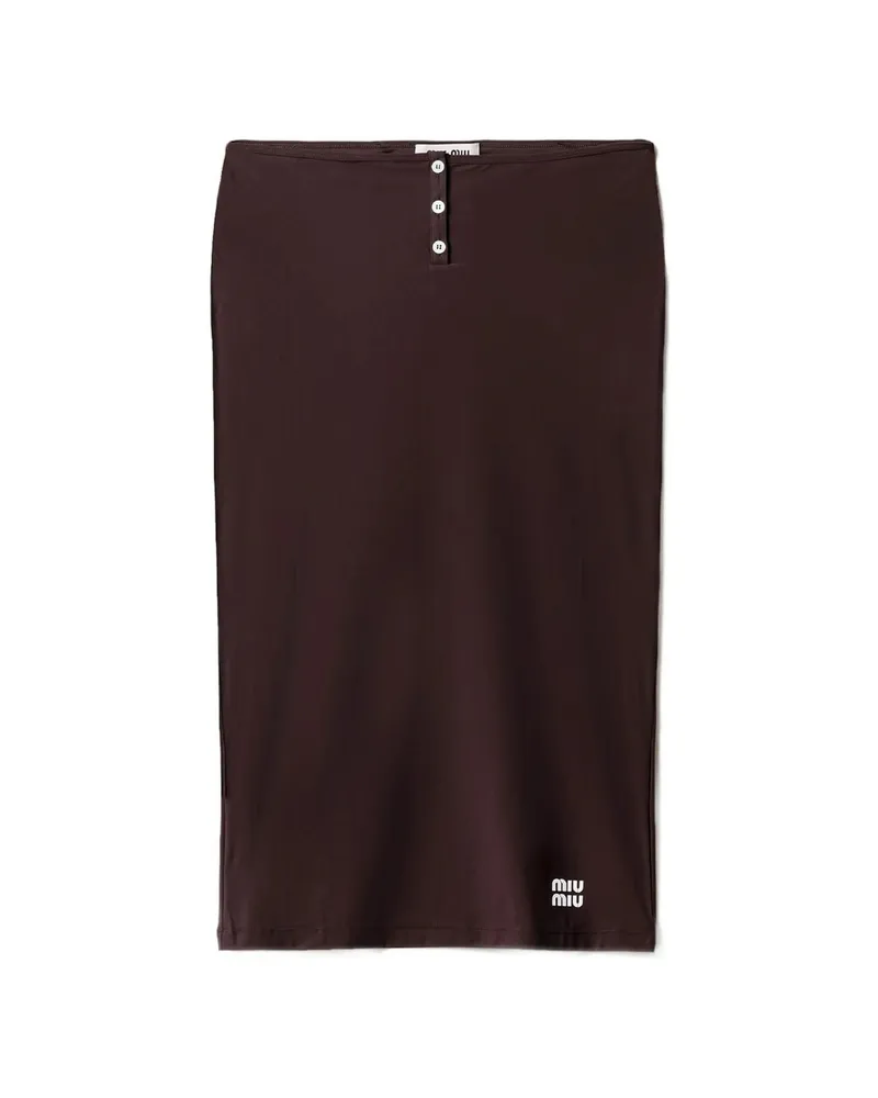 Miu Miu Logo-detail Buttoned Midi Skirt Brown