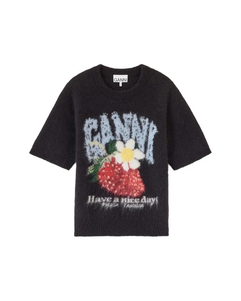 Ganni Brushed Short-sleeve Sweater Black