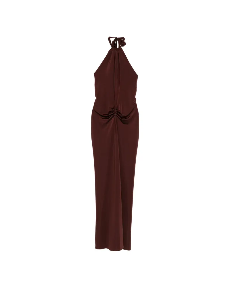 Raquel Diniz Gathered Halter Dress Brown