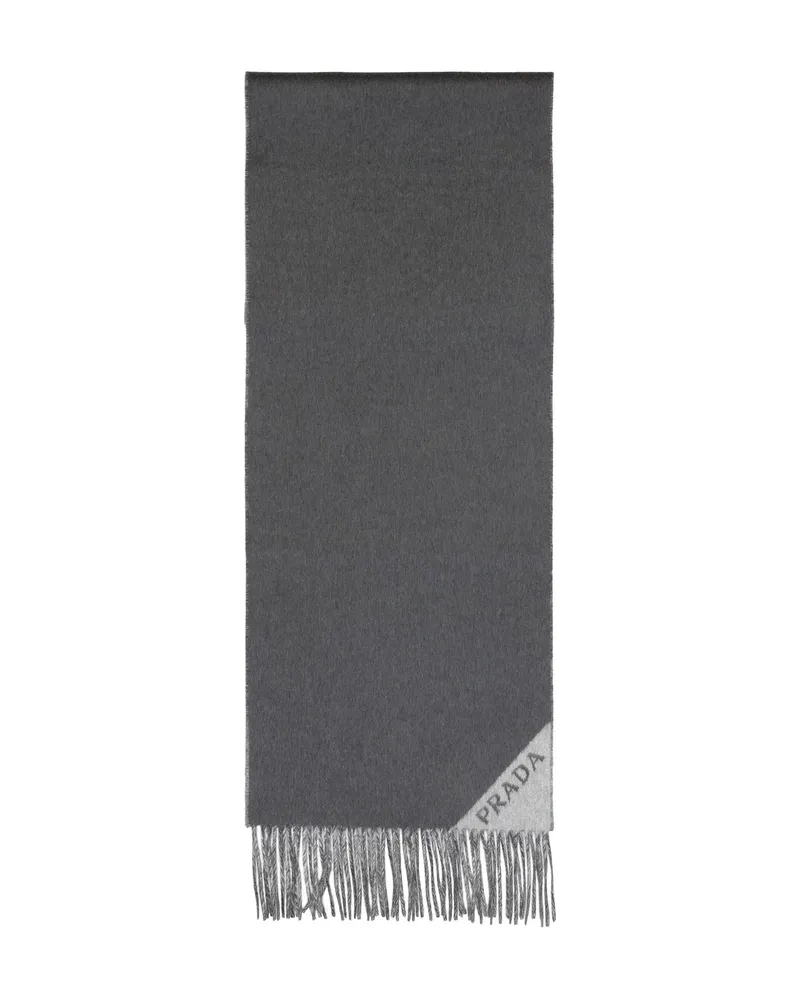 Prada Logo-detail Fringed Scarf Grey