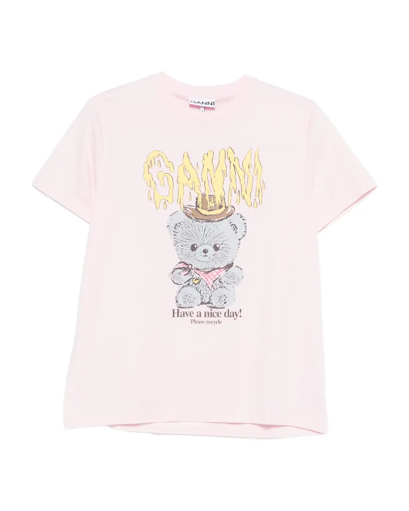 Ganni Teddy Cotton Jersey T-shirt Pink
