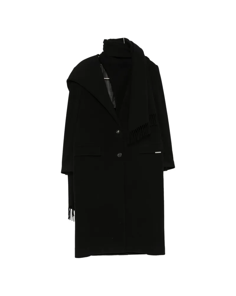 ATTICO Fringed-scarf Coat Black