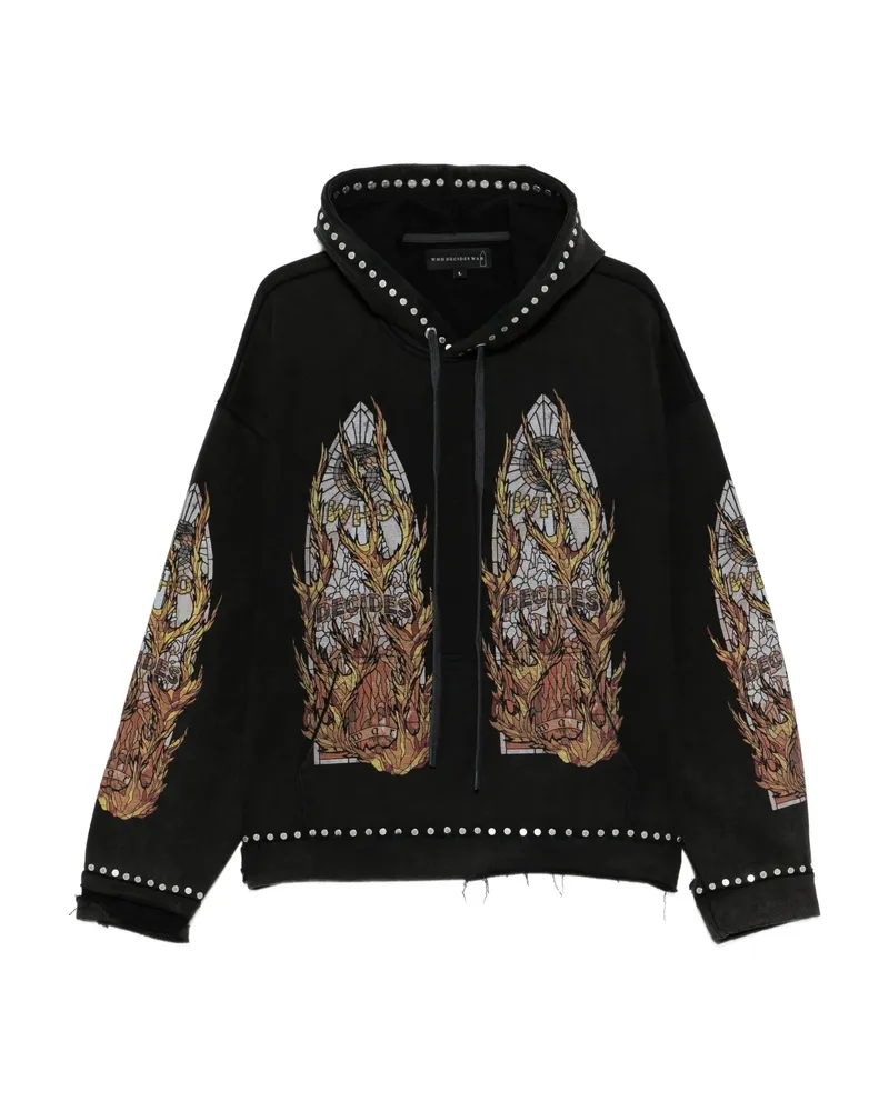 WHO DECIDES WAR Stud-detail Graphic-print Hoodie Black