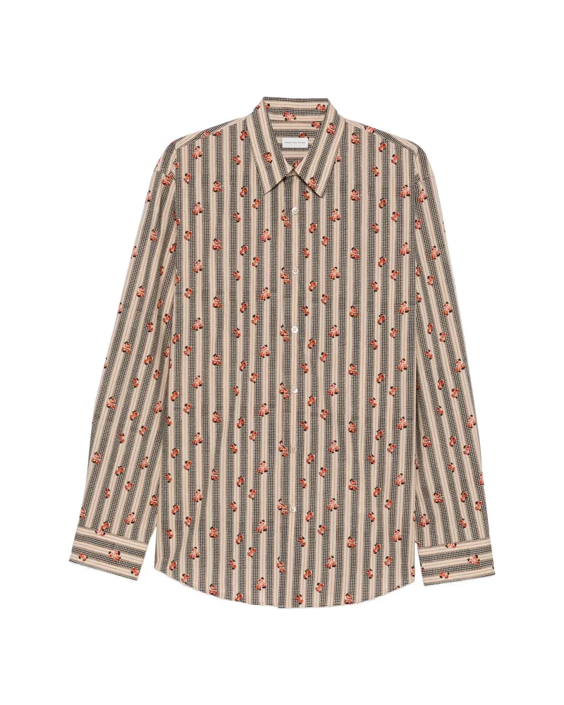 Dries van Noten Floral-stripe Print Shirt Neutrals