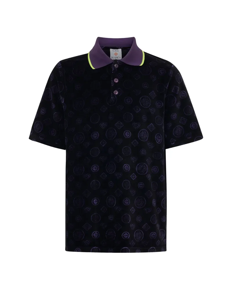 Casablanca Paris Monogram-pattern Polo Shirt Black