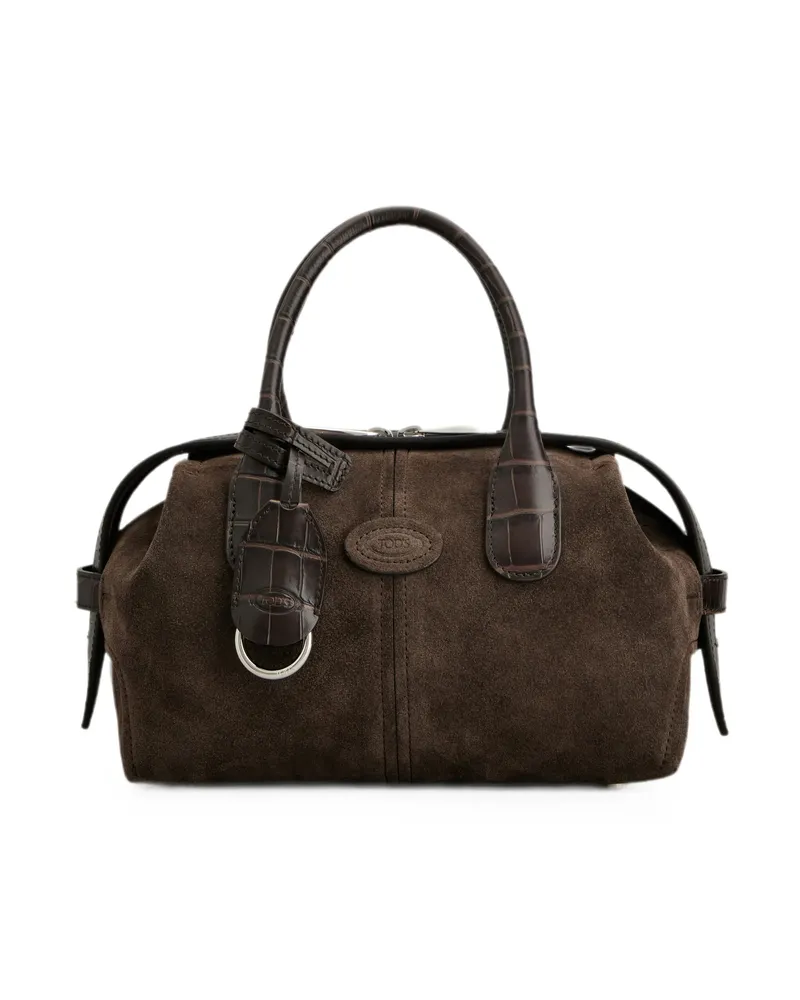 TOD'S Croc-effect Suede Bucket Bag Brown