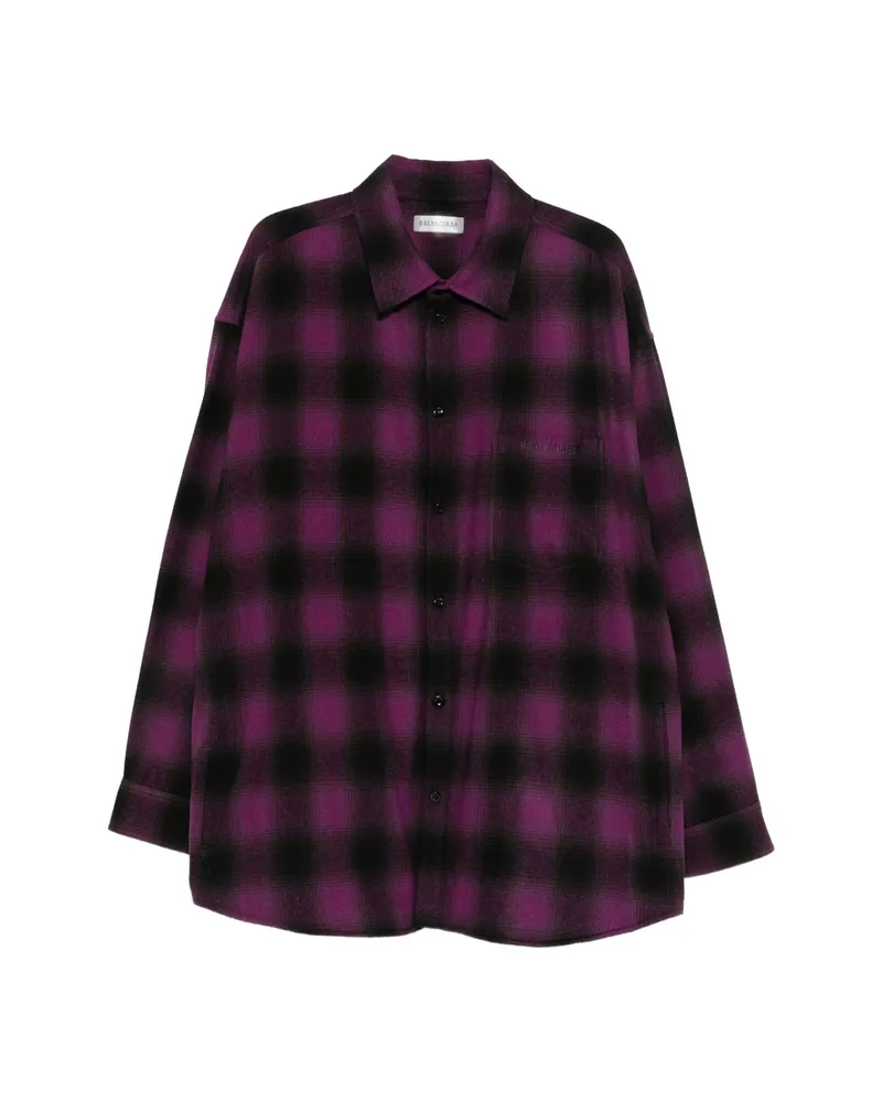 Balenciaga Check-pattern Logo-embroidered Shirt Purple
