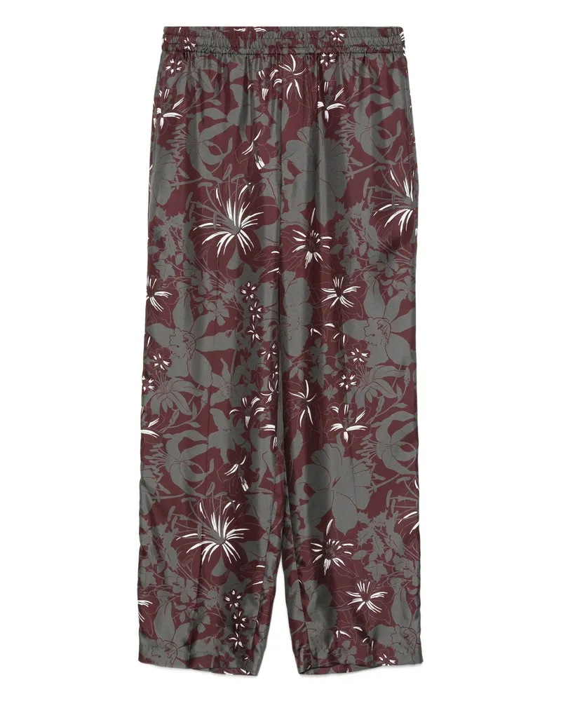 Gucci Floral-print Silk Trousers Grey