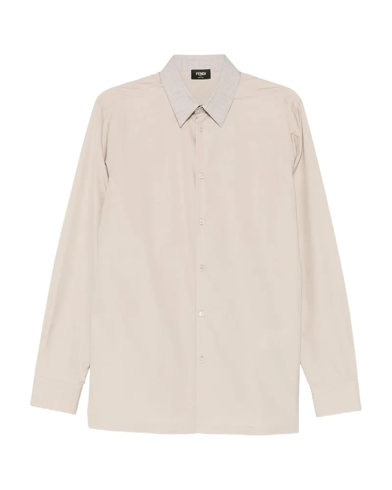 Fendi Striped-collar Cotton Shirt Neutrals