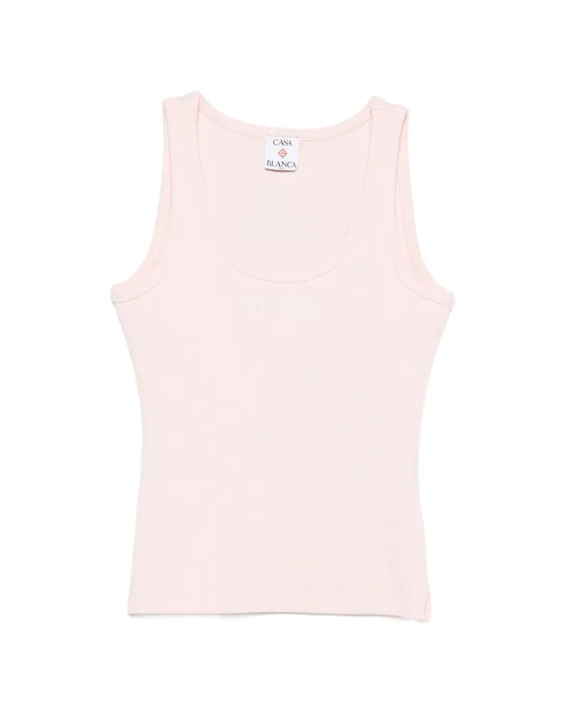 Casablanca Paris Ribbed-knit Logo-embroidered Tank Top Pink