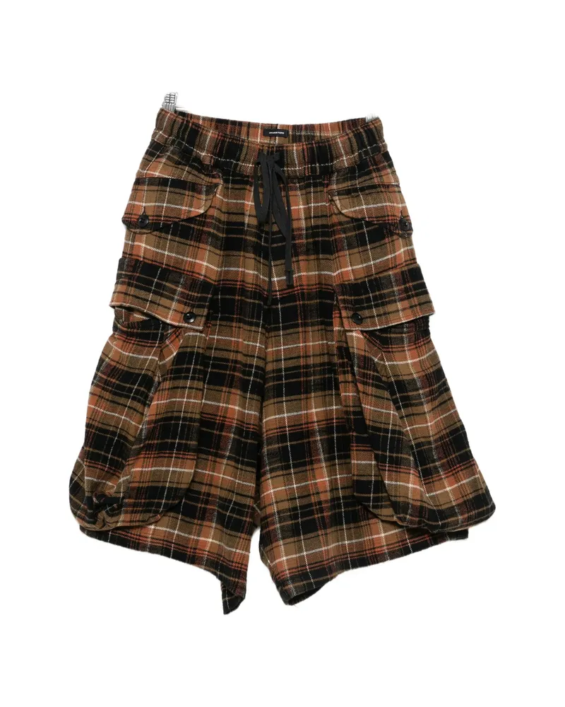 R13 Check-pattern Cargo Shorts Brown