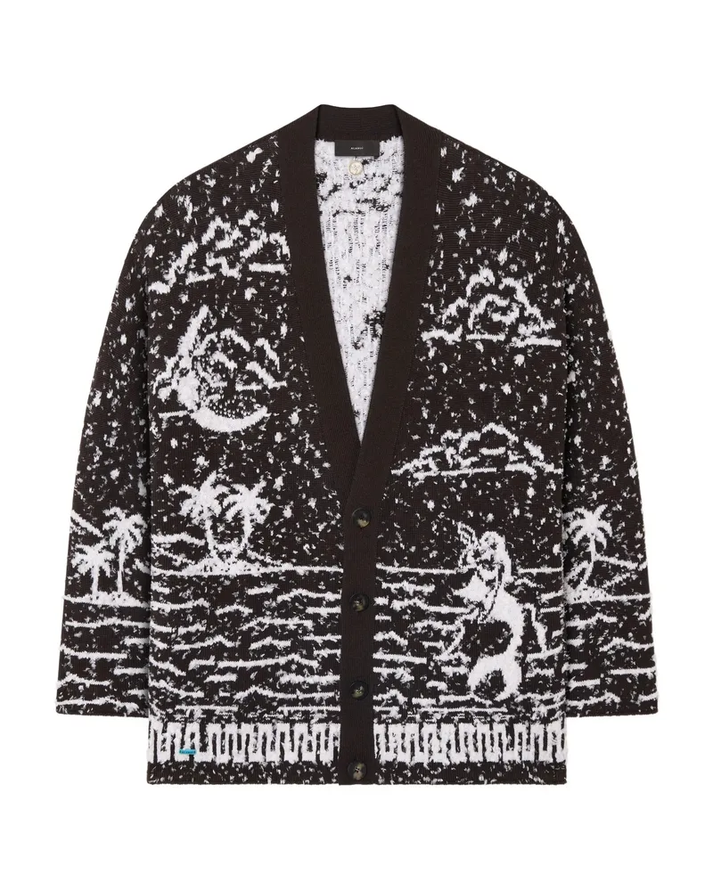 Alanui Ocean Whispers Palm-tree Graphic Cardigan Black